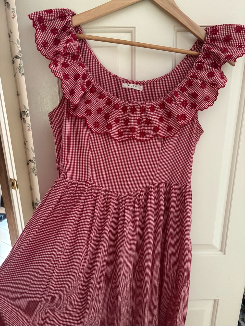 DOEN Red Gingham Ruffle Dress - Picture 1 of 6